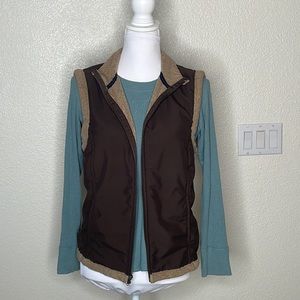 Prana Fleece Lined Vest, Sz L, Dark Brown, zip, pockets inside and out.
